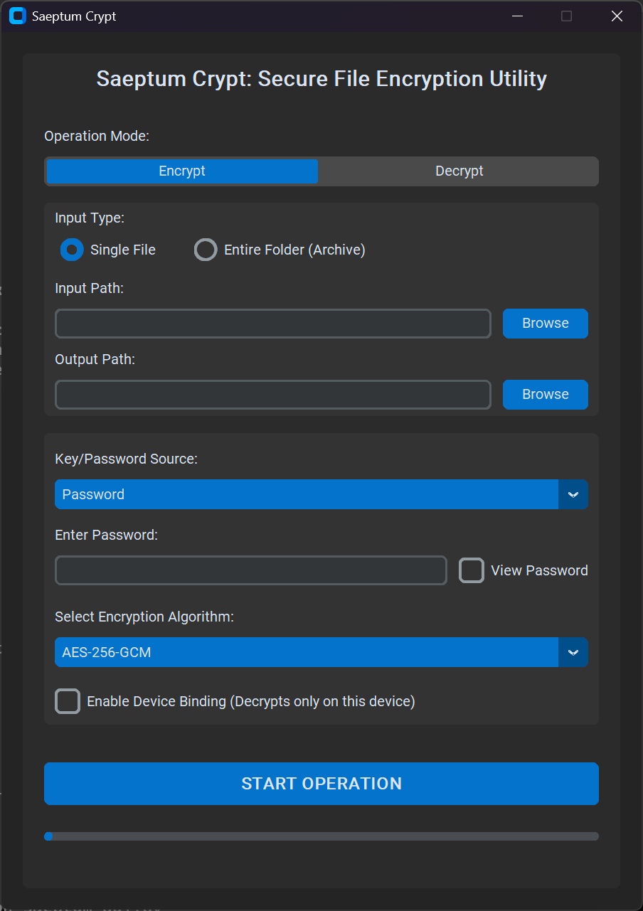 Saeptum Crypt GUI running on Windows